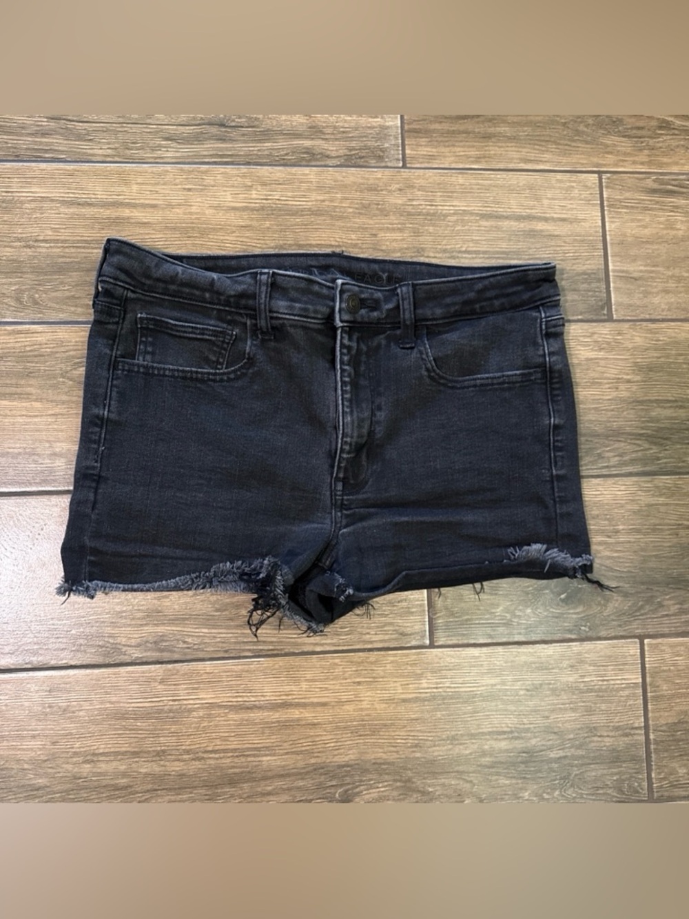 American Eagle Hi-Rise Shortie Cutt Off Shorts Women’s 12 Stretch Black Denim